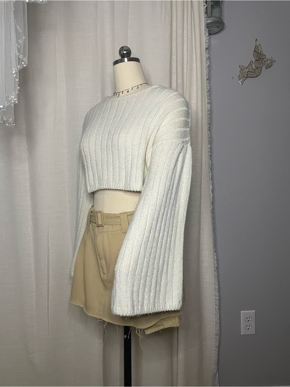 🤍Nasty Gal - Ivory Cropped Ribbed Knit Sweater Size XXS-S/M